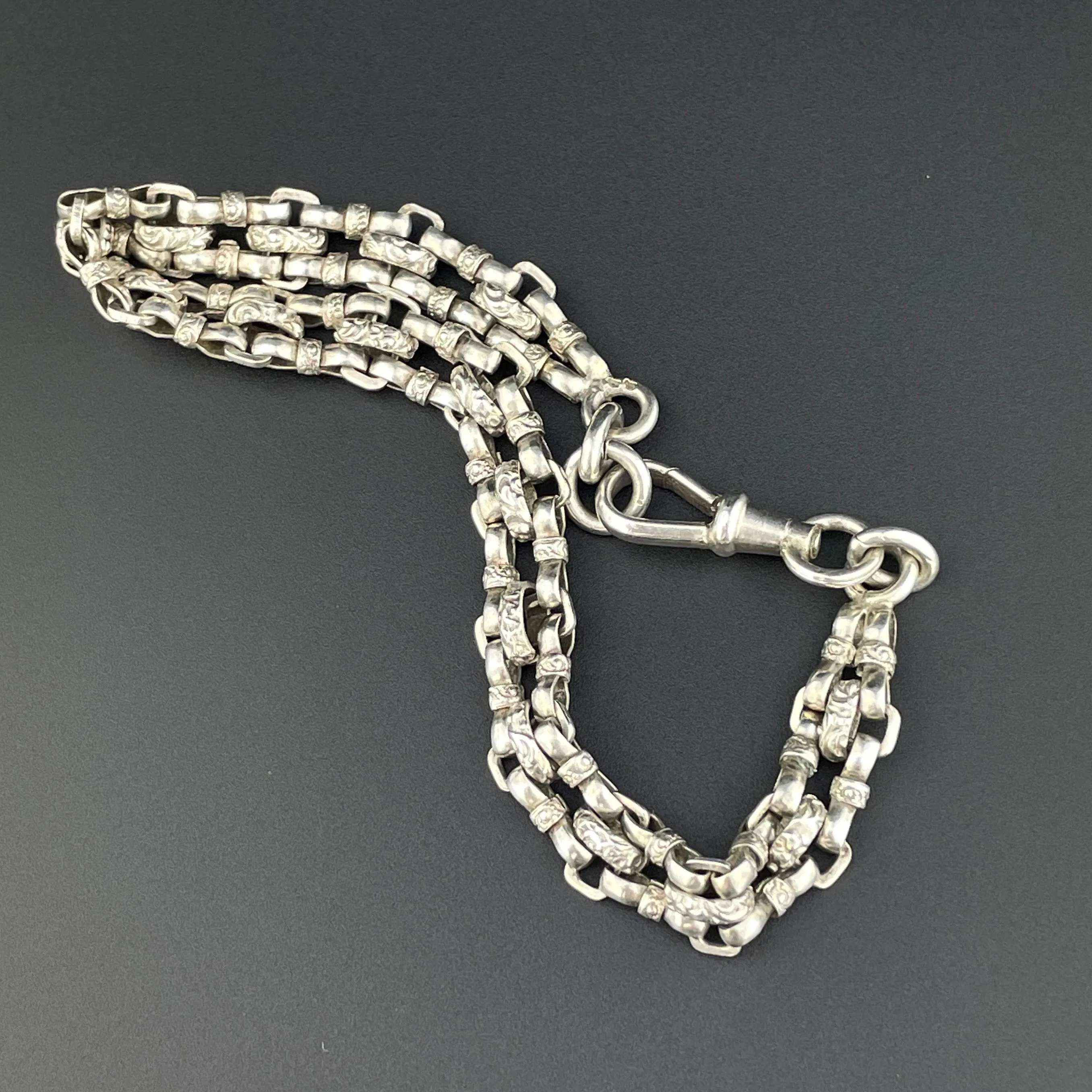 Vintage Victorian French Silver Book Chain Fancy Link Bracelet