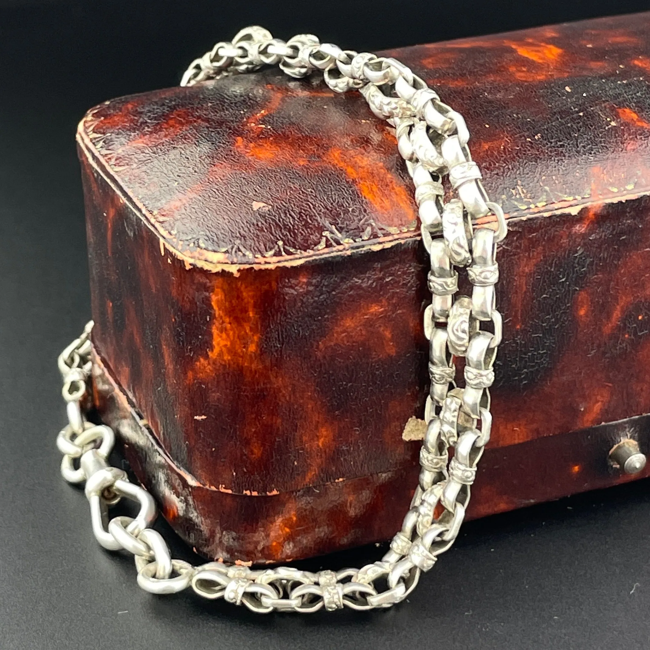 Vintage Victorian French Silver Book Chain Fancy Link Bracelet