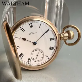 Waltham Pocket Watch Antique Manual Hunter Case Gold 49mm 16s Vintage Watch