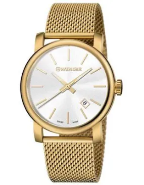 Wenger Mens Urban Vintage Date Watch - White Dial - Gold-Tone - Mesh Bracelet