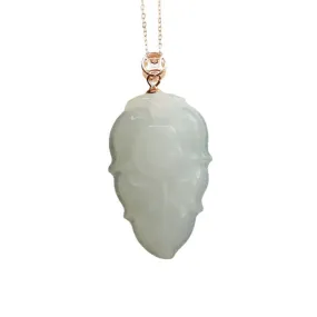 White Jade Leaf Buddha Necklace crafted from Sterling Silver and Natural Hetian Jade