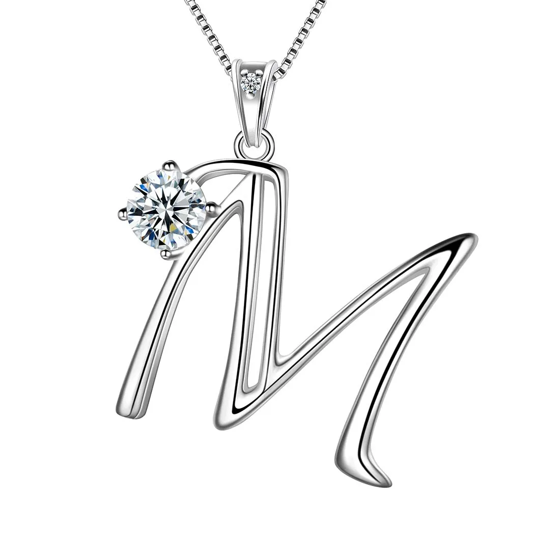 Women Initial M Letter Pendant Necklace Girl Name Jewelry Gift 925 Sterling Silver