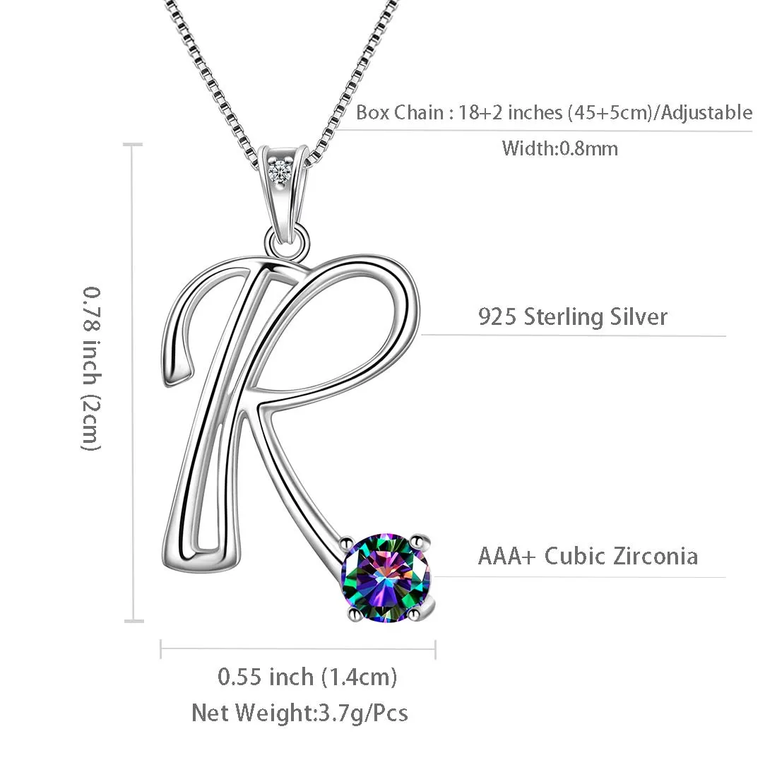 Women Initial R Letter Pendant Necklace Girl Name Jewelry Gift 925 Sterling Silver