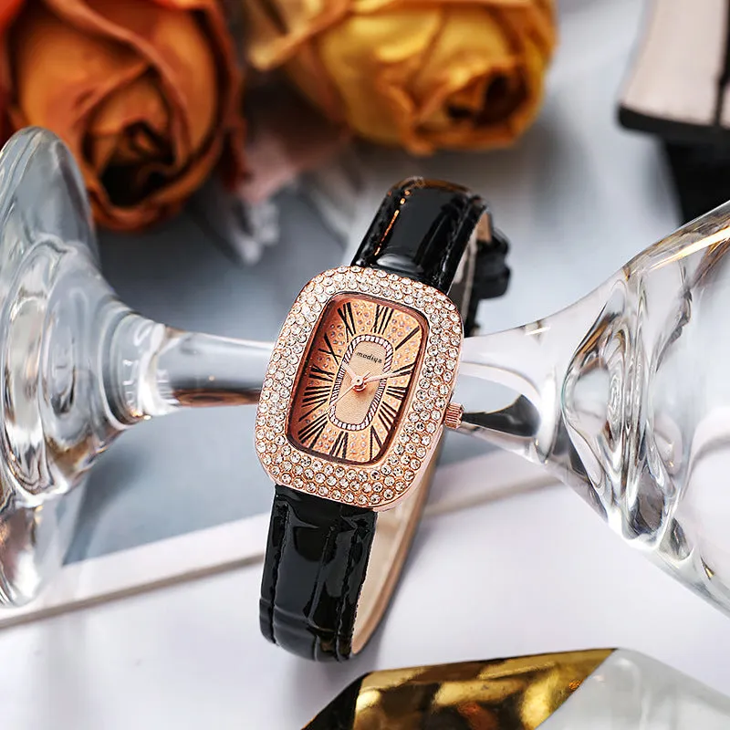 Women's Rhinestones Square Watches Minimalist Luxury Ladies Leather Wristwatches Casual