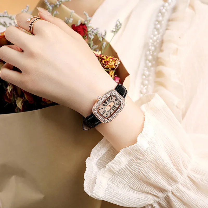 Women's Rhinestones Square Watches Minimalist Luxury Ladies Leather Wristwatches Casual