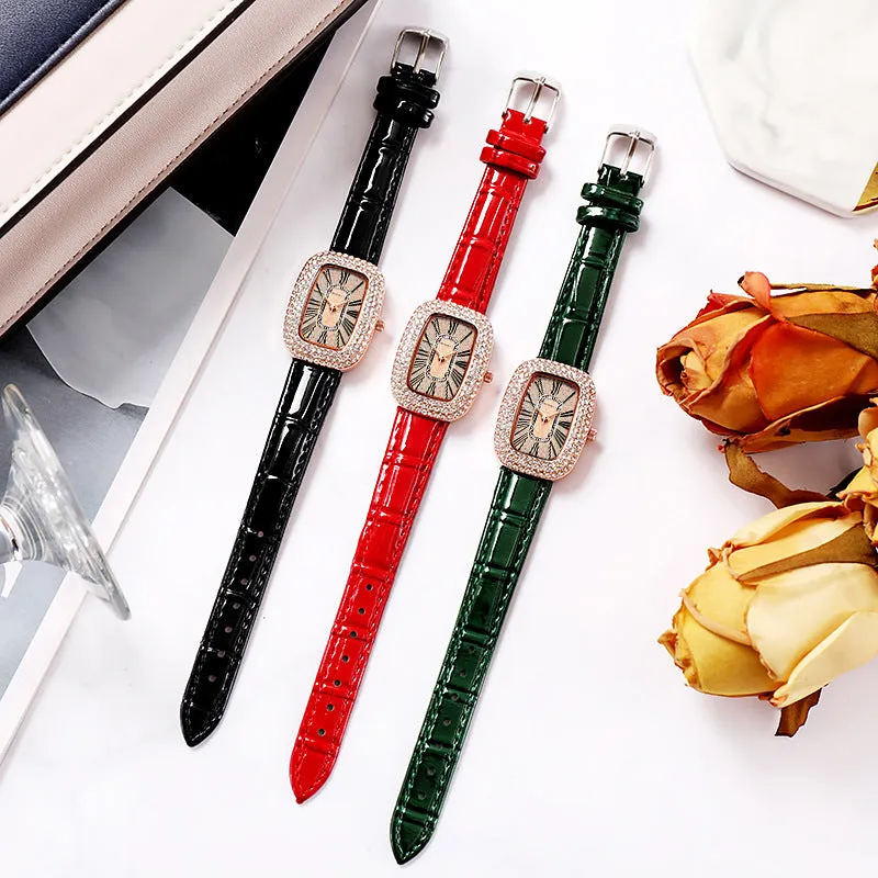 Women's Rhinestones Square Watches Minimalist Luxury Ladies Leather Wristwatches Casual