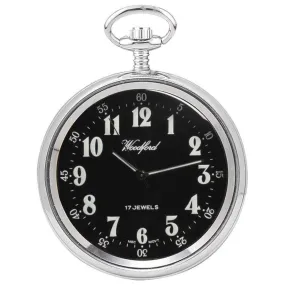 Woodford Chrome Plated Arabic Open Face Mechanical Pocket Watch - Silver/Black