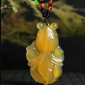 Yellow Agate Chalcedony Goldfish Jade Pendant Necklace