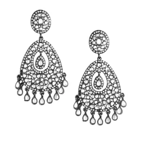 Yellow Chimes Danglers Earrings for Women Kundan Earrings Ethnic Black Gun Plated Traditional White Stones Dangler Earrings for Women and Girls.