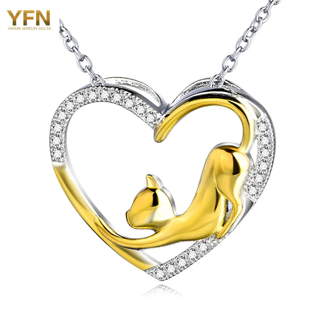 YFN New 925 Sterling Silver Necklace Cat Pendant Fashion luxurious Jewelry Gold Plated Women Heart Necklaces Collier  GNX0459