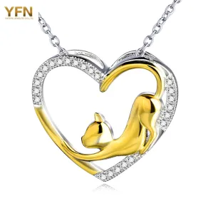 YFN New 925 Sterling Silver Necklace Cat Pendant Fashion luxurious Jewelry Gold Plated Women Heart Necklaces Collier  GNX0459